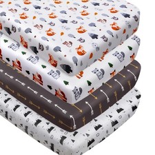 4 Pack Woodland Forest Animals Wood Neutral Unisex Fitted Baby Crib Sheets Se...