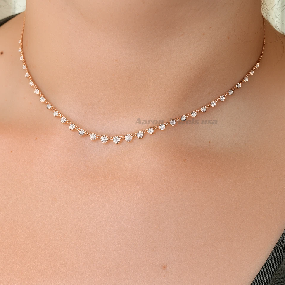 Bezel Round Set 3.00Ct IGI Lab Grown Diamond Station Necklace 14K Rose Gold 18″ - Image 3 of 4