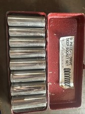 Vintage 9 Piece 12 Inch Drive Deep Socket Set In Metal Case Vintage 9 Piece 12 Inch Drive Deep Socket Set In Metal Case