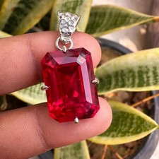 Certified 24 CT Emerald Natural Red Ruby Loose Gemstone 925 Solid Silver Pendant