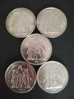 LOT DE 5 PIECES MONNAIE HERCULE 10 FRANCS ARGENT 1965 1966 1967 1970