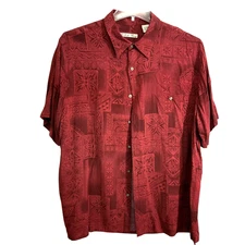 Batik Bay Shirt Mens XL Red Rayon Hawaiian Aloha Button Front Camp Casual