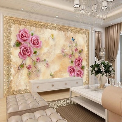 3D Marmor Rose Wandkunst florale Wanddekoration Luxus Wandbild modern Desi 10658