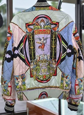 GIANNI VERSACE Silk Bomber Jacket Multicolor Baroque Angel Print