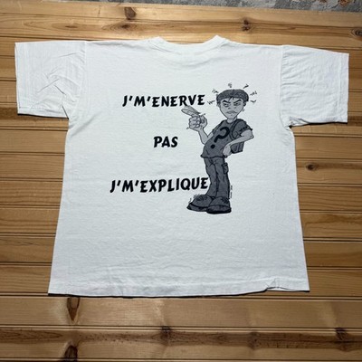 Vintage 90s J'm'enerve Pas J'm'explique French Cartoon Graphic T-Shirt - Large