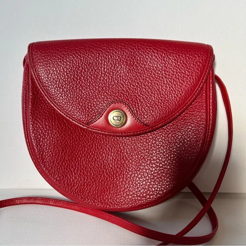 Sac bandoulière Christian Dior logo CD cuir rouge authentique