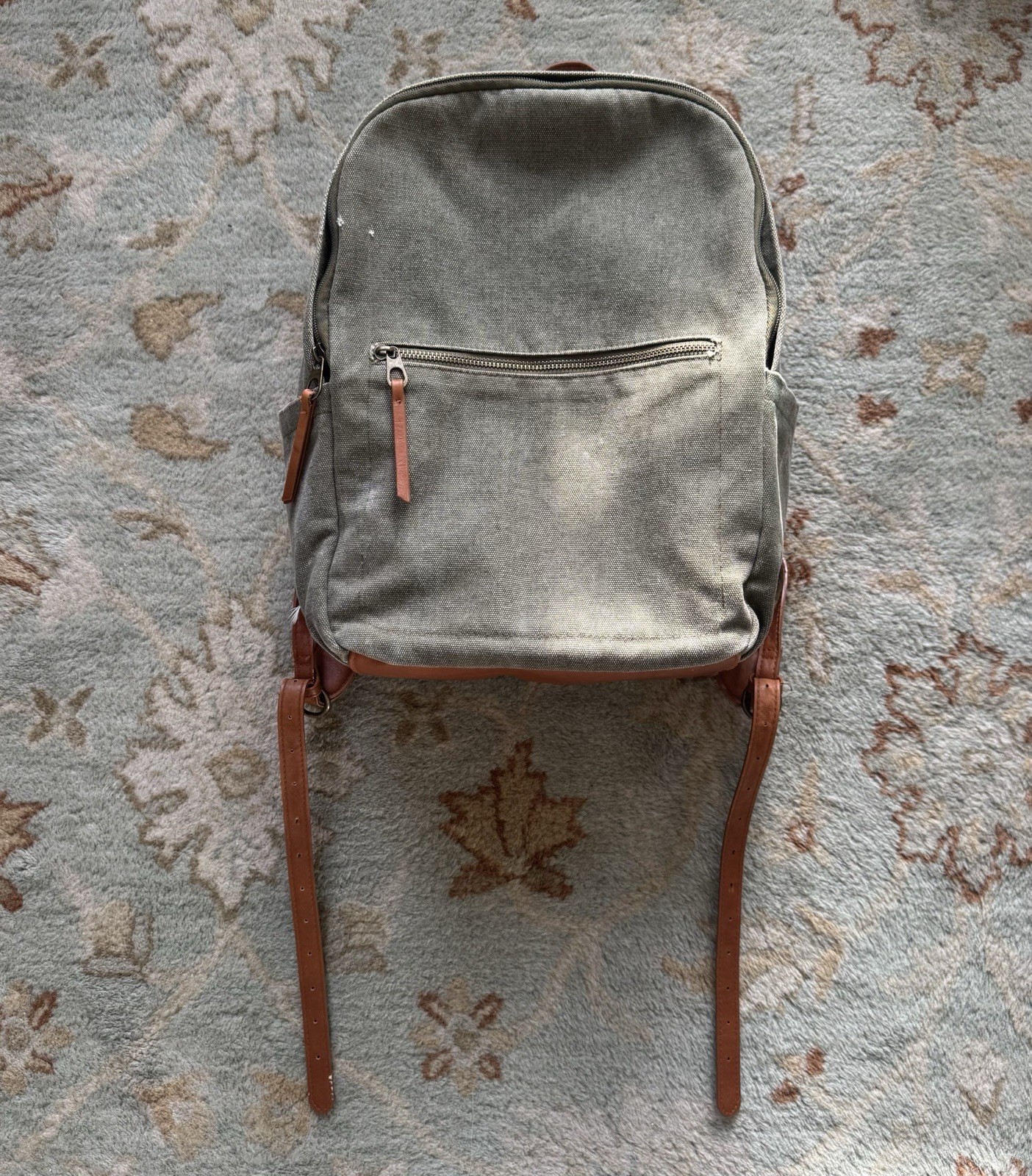 universal threads green canvas backpack with leat… - image 2