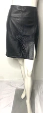 M. PATMOS Women Black Nappa Leather Skirt Size 10 Knee Length Lined Front Slit