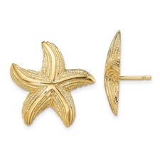 14K Yellow Gold Starfish Shape Stud Earrings L 20.3mm, W 21.5mm