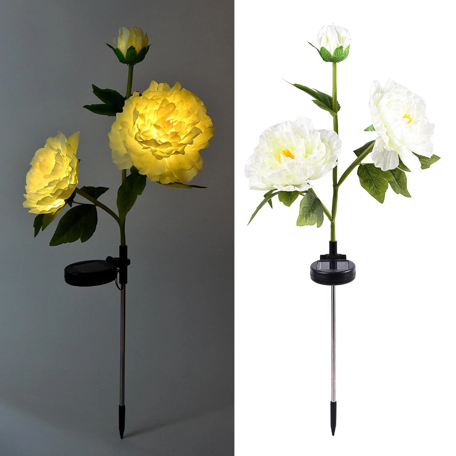 2Pack Solar Flower Lights Outdoor Garden Decor, Waterproof Realistic Peony La...
