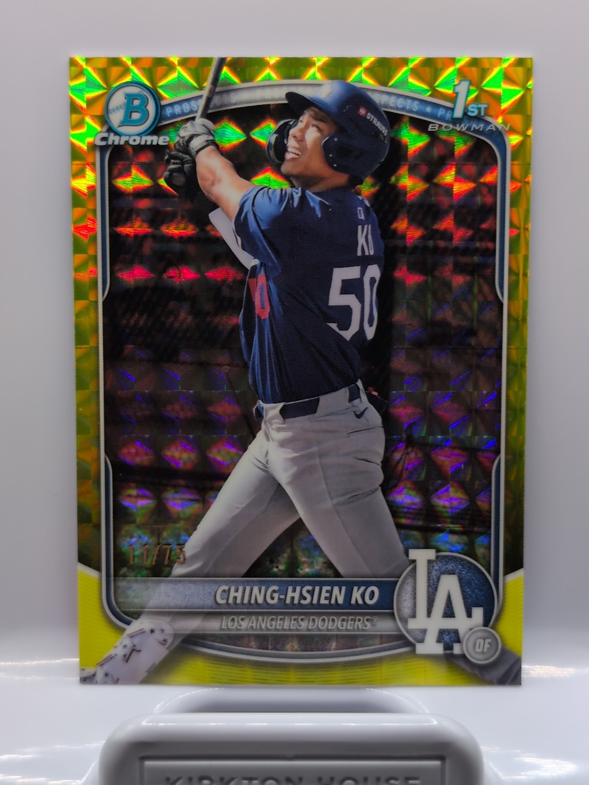 2025 Bowman Chrome 1st Ching-Hsien Ko Yellow Geometric Refractor /75 LA Dodgers
