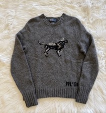 Polo Ralph Lauren Dog Sweater 2001 Hand Knit Wool Cashmere Grey Vtg Medium