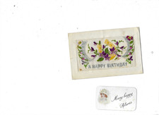 WW1 EMBROIDERED SILK POSTCARD A HAPPY BIRTHDAY FRANCE 1917