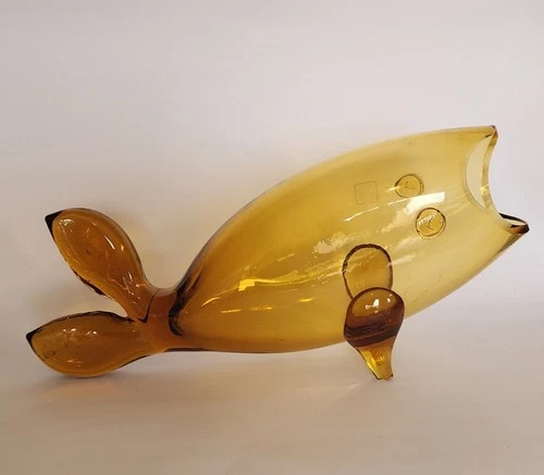 Vintage Blenko Glass Honey Amber Fish Vase