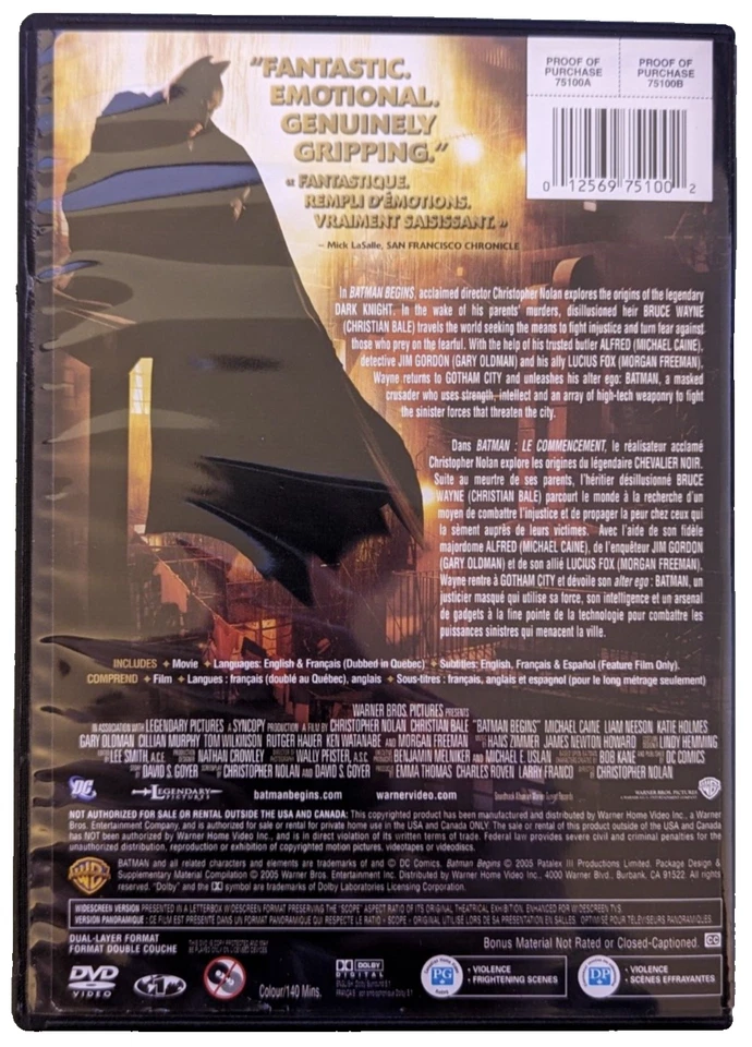 Batman Begins (DVD, 2005, Widescreen) - Image 2 of 3