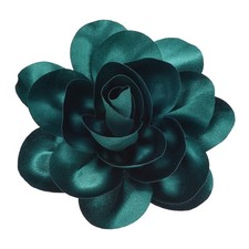 Satin Fabric Rose Flower Brooch, 7.5" Big Rose Flower Brooches, Dark Green