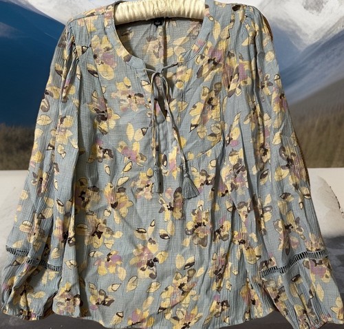 Zac & Rachel Top L blau Quaste zum Binden Cottagecore Hippie Boho Popover Bauernshirt - Bild 6 von 7