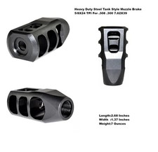 Heavy Duty Steel Tank Style Muzzle Brake 5/8X24 TPI For .308 .300 7.62X39