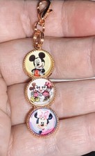 Rose Gold Mickey  Minnie Mouse Glass Charm Zipper Pull  Keychain Add On Clip 