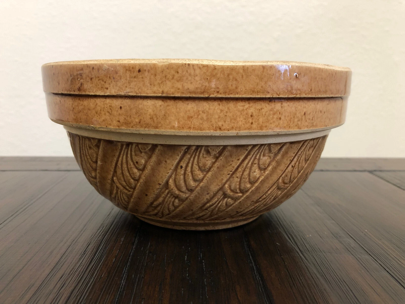 Vintage Stoneware USA Brown/Tan Glazed Mixing Bowl