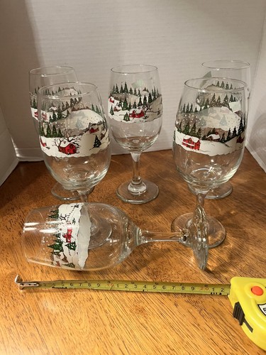 6/Vintage/Libby/winter/Christmas Snow Scene /Goblets 12 oz 7.5” Tall/mint - Picture 10 of 12