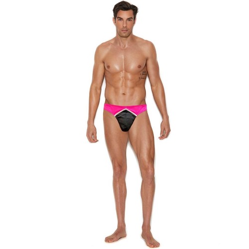 Men's Neon Contrast Thong Underwear Stretch Pink Black White Stripe 82414 - Picture 3 of 4