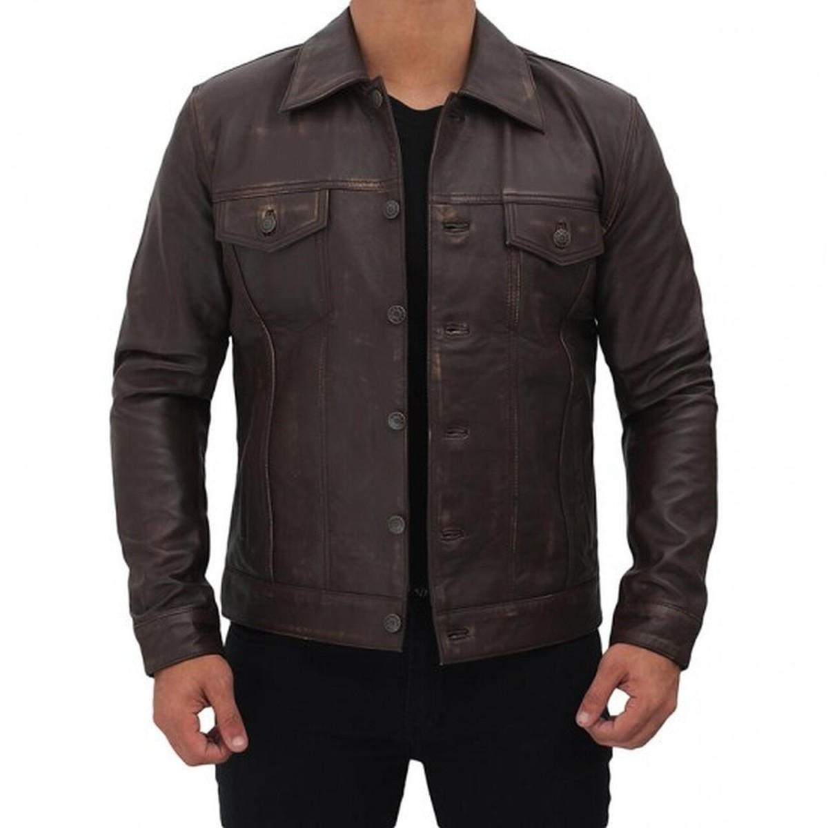 【SPERONE】Lambskin Trucker Jacket SPERONE Lamb Skin Trucker Jacket - Black | Garmentory