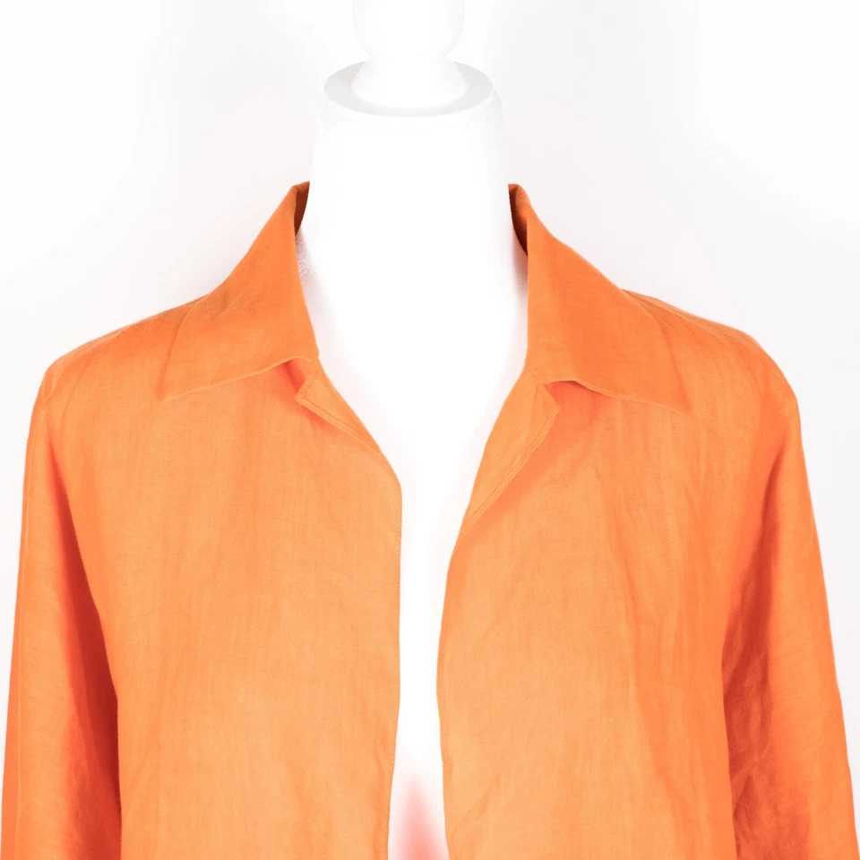 Jaqueta de linho frontal aberta SHAMASK bolsos com aba Lagenlook laranja vibrante feita nos EUA 1 - Imagem 2 de 4