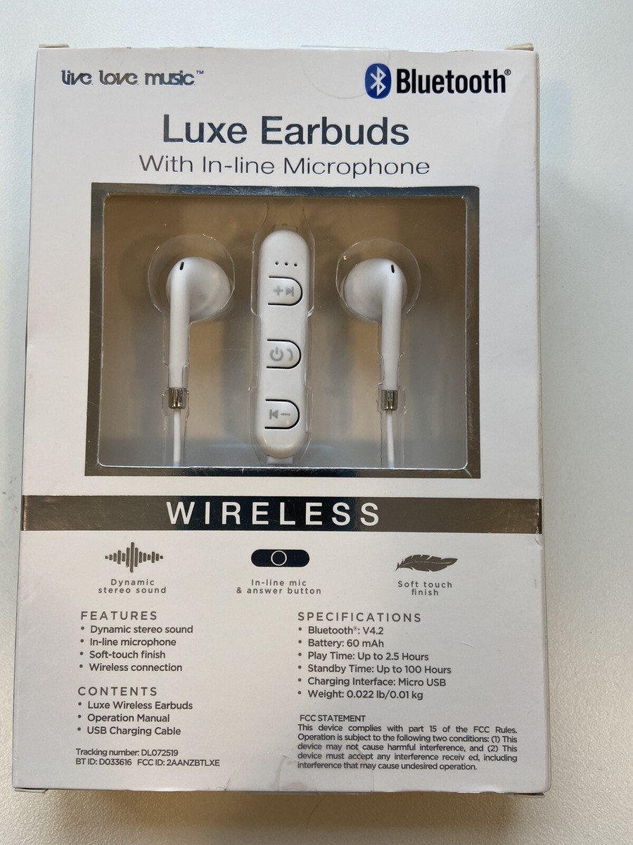 Wireless Earbuds Bluetooth Luxe Stereo Sound In-Line Mic Answer Button New - Main Image