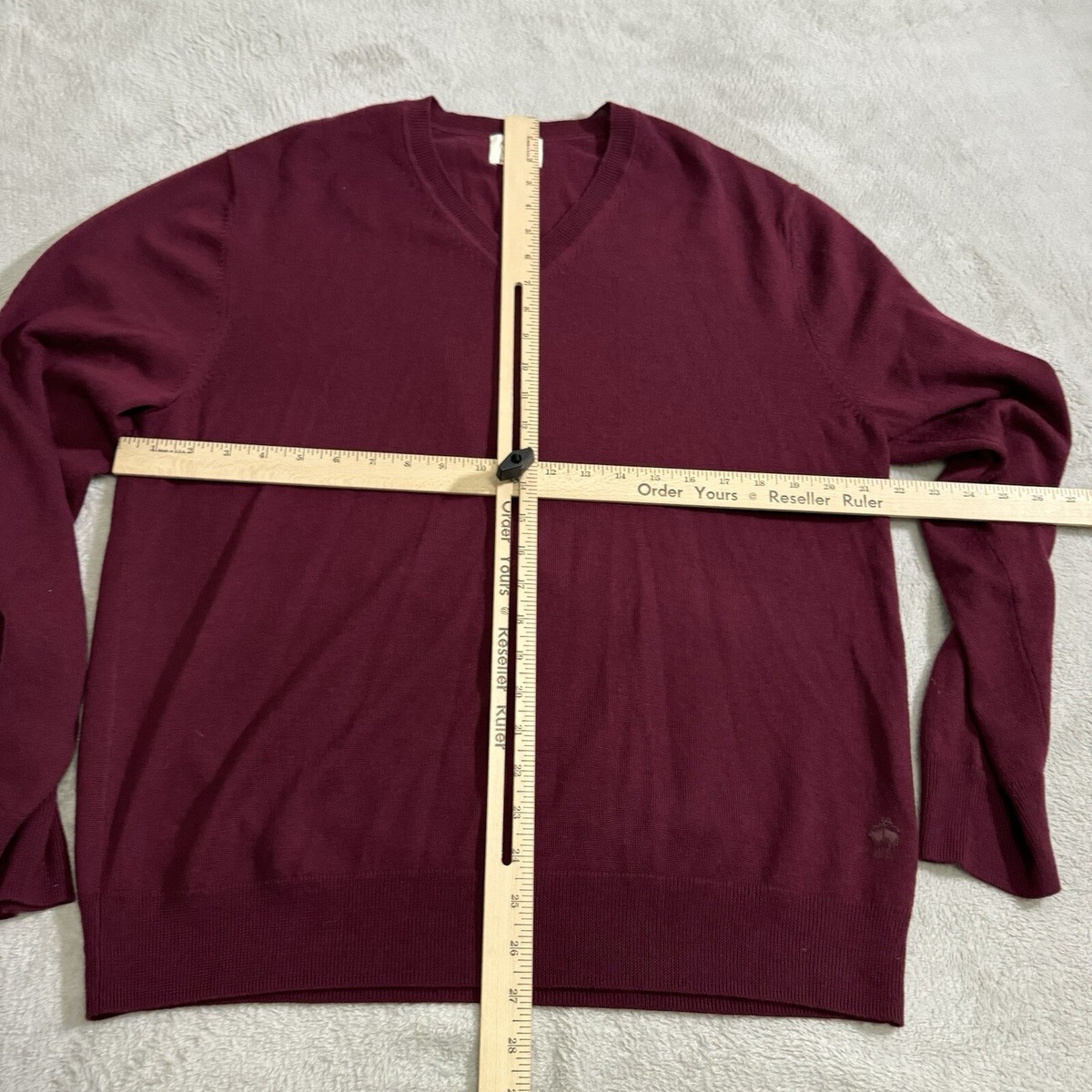 Brooks Brothers Sweater Men XL Red Red Fleece V-Neck L/S Merino 