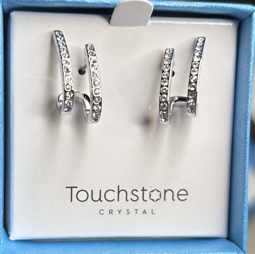 💎Touchstone Crystal Earrings 1/2” Rhodium New Condition - Picture 4 of 4