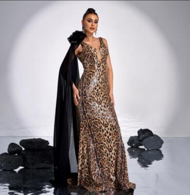 Womens Sexy Sequin Leopard Deep V Mermaid Evening Dress Cocktail Prom Party  NWON | eBay