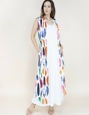 Feather Printed Long Vest Multicolor ( One Size Fits Most)