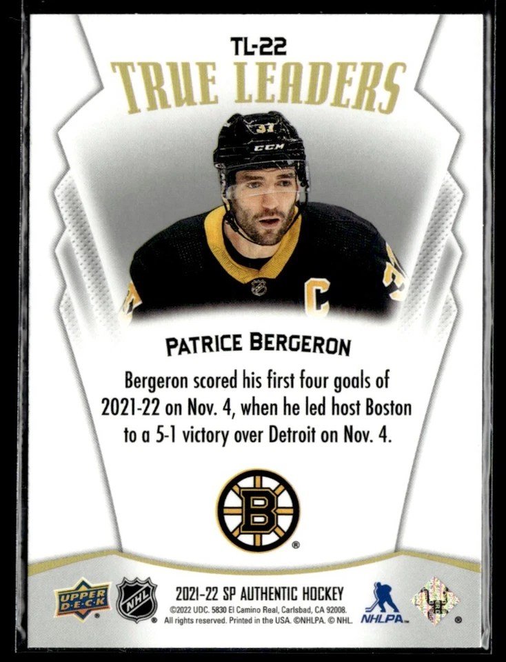 2021-22 Sp Authentic True leaders Patrice Bergeron #TL-22 H7R2H - Image 2 of 2