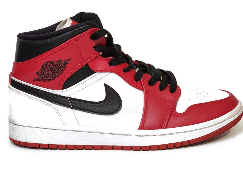 Nike Air Jordan 1 Mid Chicago White Heel 554724-173 Red Mens Nike Air Jordan 1 Mid Chicago White Heel 554724-173 Red Mens