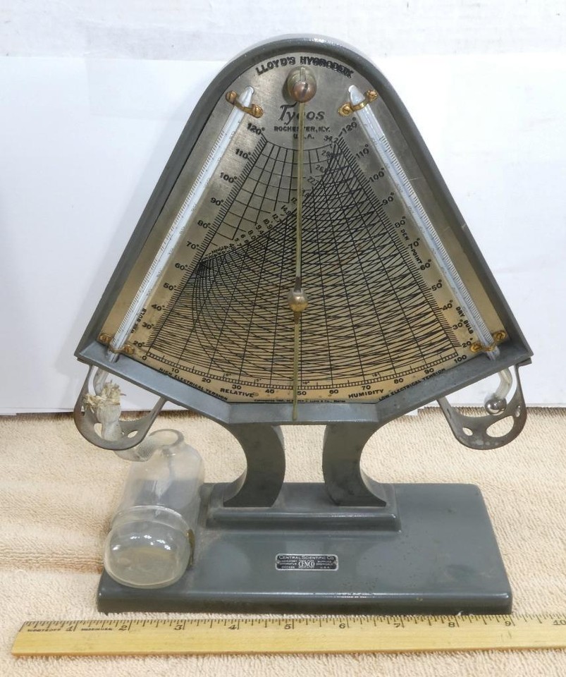 A Hygrodeik — a dual-thermometer humidity instrument from Lloyd's — is a genuinely rare, gorgeous brass scientific antique that most people have never seen before.