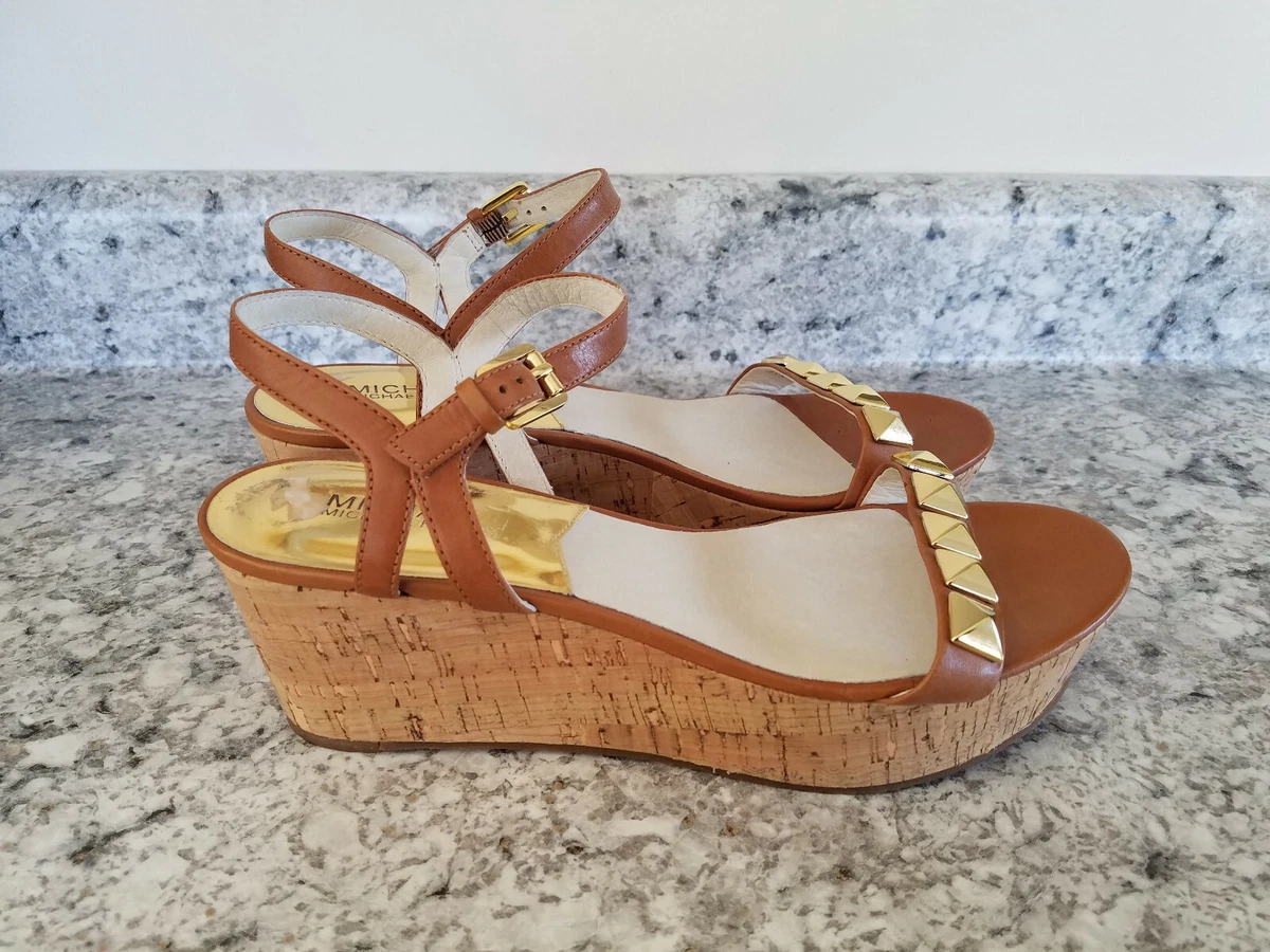 Michael Kors Size 9.5 M Brown Leather Gold Tone Studded Platform