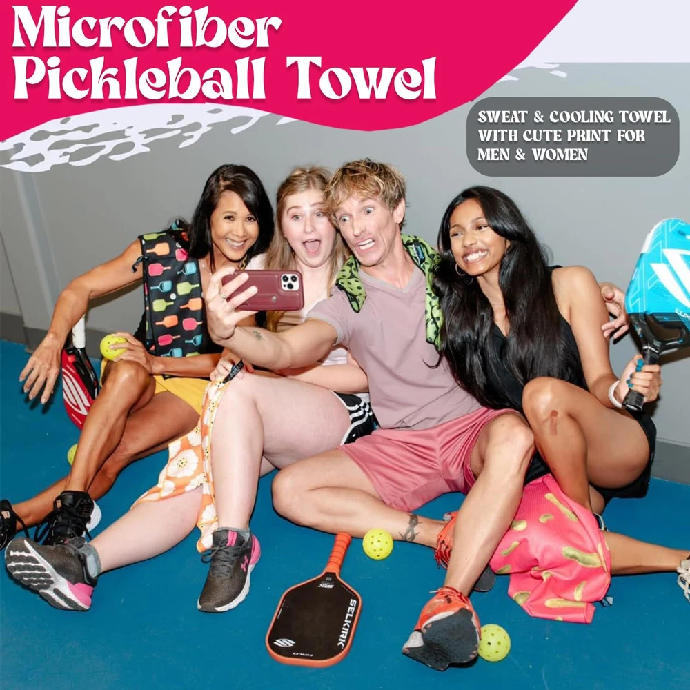 Pickleball Towel - Microfiber Cooling Sweat Towels with Cute Print - Pickleba...