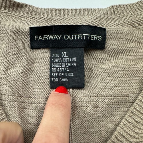 Chaleco Suéter Fairway Outfitters Marrón Topo Tejido Cuello en V Talla XL 100% Algodón Golf - Imagen 7 de 9