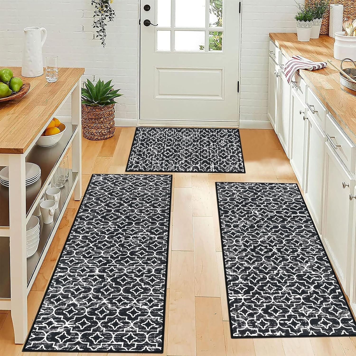 AREA RUG SETS 3-Piece Non-Slip Mats Machine Washable Runners Multiple ...