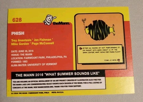 TARJETA COLECCIONABLE PHISH CONCERT TOUR 28/06/2016 MANN MUSIC CENTER PHILADELPHIA - Imagen 2 de 2