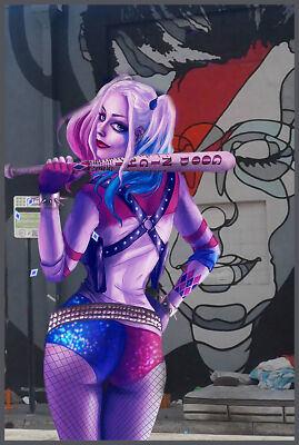 Custom Harley Quinn Art Superimposition Street Scene Miami FL Metal Poster Sign