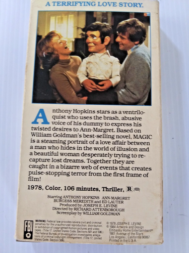 Magic VHS Anthony Hopkins Ventriloquist Psychological Horror Thriller Tape 1978 - 第 2/7 張圖片