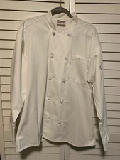 CHEF JACKET Uncommon Threads Unisex Large 10 Knot, White 7/8 SLV Pocket Logo NEW