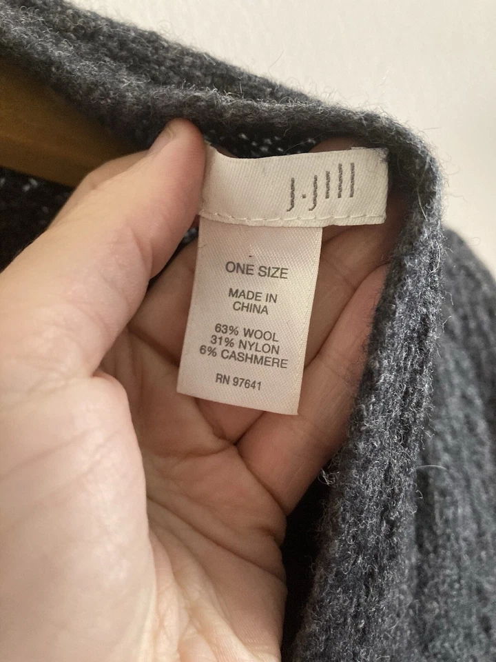 J Jill Mujer Poncho Suéter OS Gris Lana Cachemira Tejido por Cable Cortina Alto Bajo Foto 4 de 4