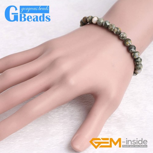 AA Grade Natural Green Rhyolite Beaded Healing Stone Elastic String Bracelets 7" - Picture 8 of 28