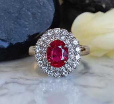 2.50 Ct Oval Cut Certified Real Ruby Diamond Engagement Ring 14K White Gold