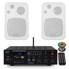 Pyle PFA600BU Bluetooth AUX FM PA Amplifier Receiver, 2x 4" 30W White Speakers