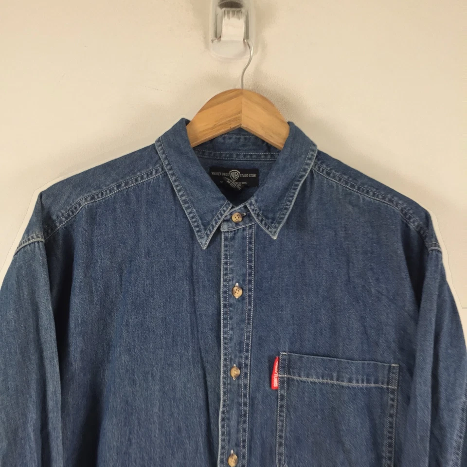Looney Tunes mens denim button up shirt size L blue Y2k relaxed fit 108631 - Image 3 of 4