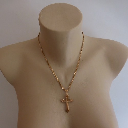 Necklace cross Pendant Chain Gold Copper Pearl Religion Christian N4046 - Picture 3 of 12